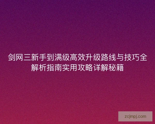 剑网三新手到满级高效升级路线与技巧全解析指南实用攻略详解秘籍
